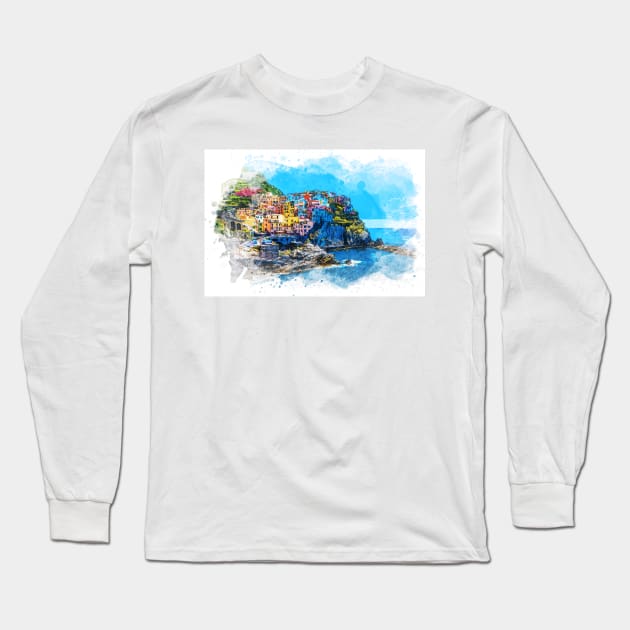 Cinque Terre Italy Liguria Italian Riviera coastline Long Sleeve T-Shirt by Naumovski